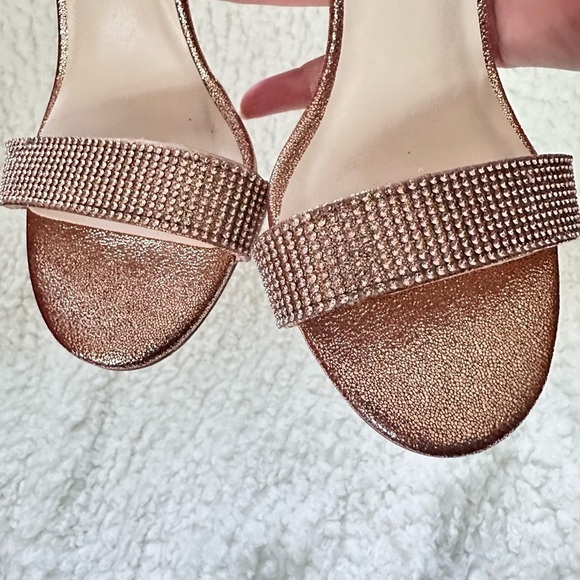 Halston Rhinestone Ankle Strap Sandal - Heels open toe Rosegold Sparkle Party 6 - Picture 6 of 14